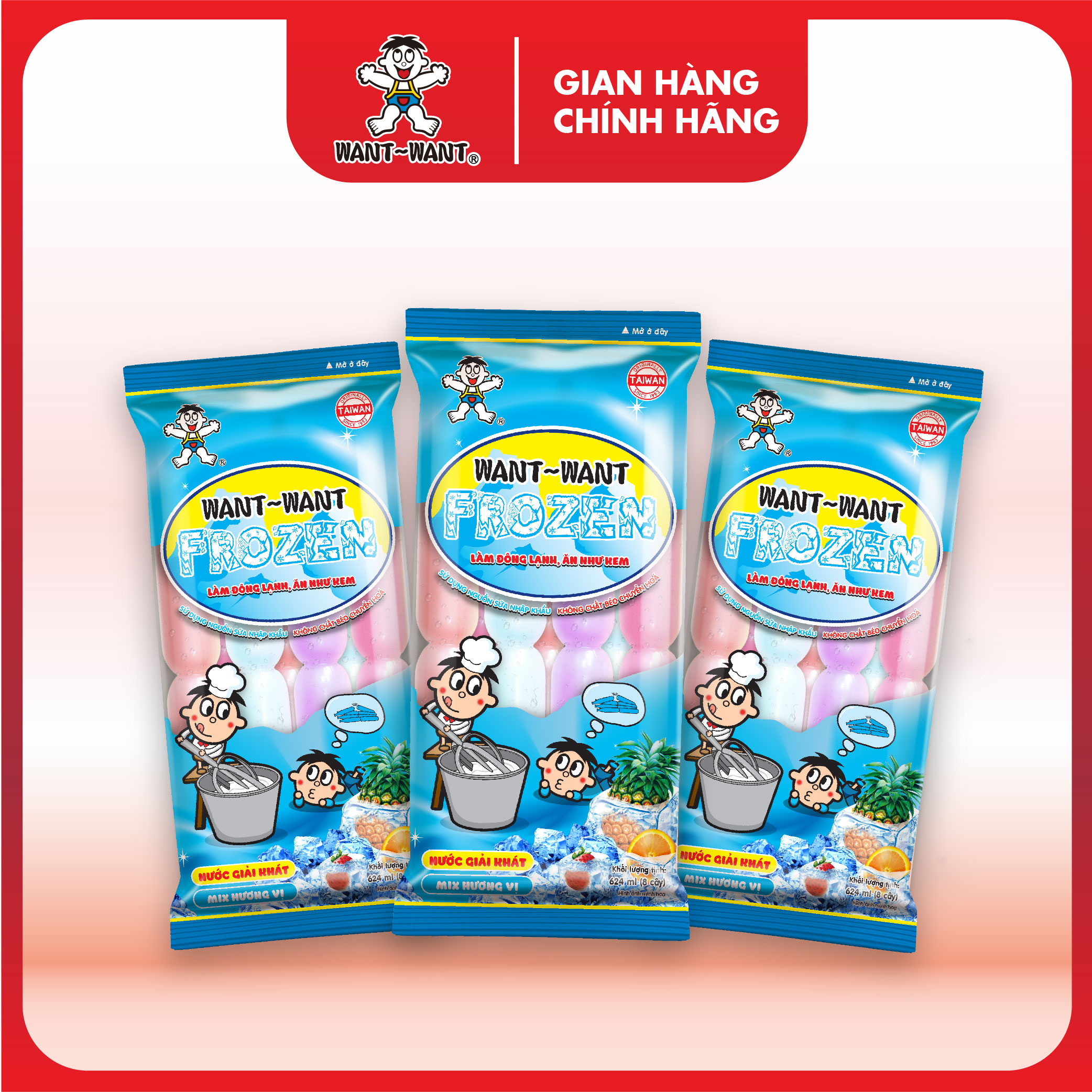  Combo Nước Giải Khát Want Want Frozen Mix Hương Vị Túi 624ml Kem Đá Mát Lạnh Sảng Khoái 