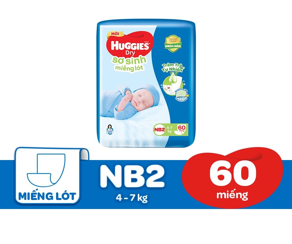 Miếng Lót Sơ Sinh Huggies Newborn 2 60 miếng