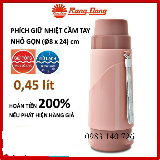 Phích nước cầm tay tiện dụng 0,45L Rạng Đông chính hãng