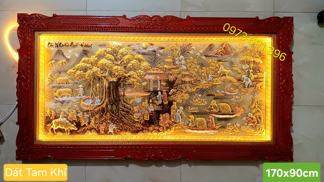 Tranh Đồng nguyên chất liền tấm kích thước 170x90cm Đồng Quê, Thuận Buồm Xuôi Gió, Mã Đáo Thành Công