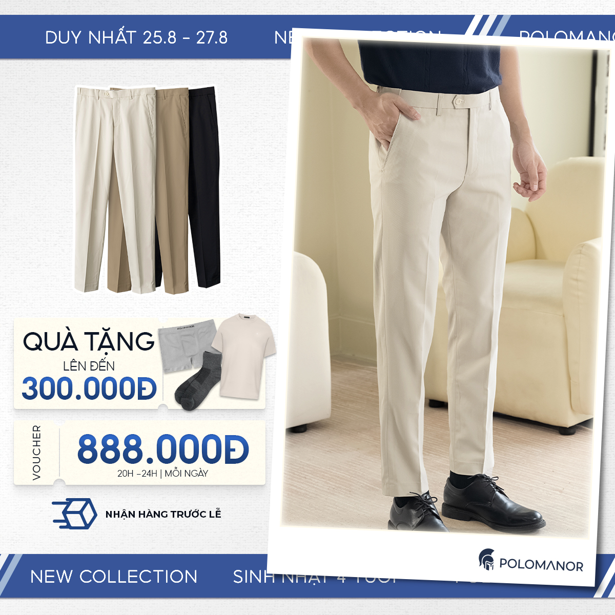 Quần tây nam POLOMANOR co giãn 2 chiều, xuất xịn, lưng đai chun ẩn, chuẩn form