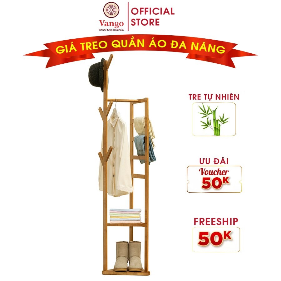 Giá Cây Treo Quần Áo Bằng Gỗ Tre Thông Minh VANGO V3 - Giá Để Đồ Đa Năng Cao Cấp, Nội Thất Kiểu Hàn Cho Phòng Ngủ, Phòng Khách - Sang Trọng, Chắc Chắn, Tiện Lợi