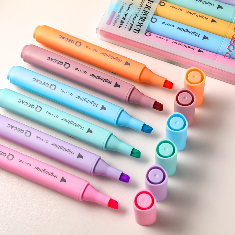 Sét 6 cây bút dạ quang, bút higlight màu pastel thân tròn đẹp