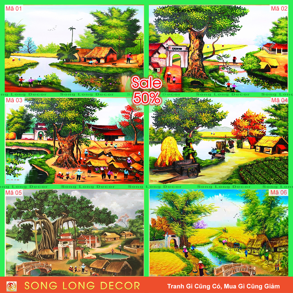 [THANH LÝ SẢ KHO] Tranh dán tường 3d - Tranh Đồng Quê - Tranh 3D làng quê - Song Long Decor DQ4