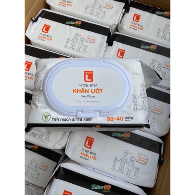 Bịch 120 Miếng Khăn Giấy Ướt Choice Hàn Quốc Mùi Yến Mạch Và Trà Xanh