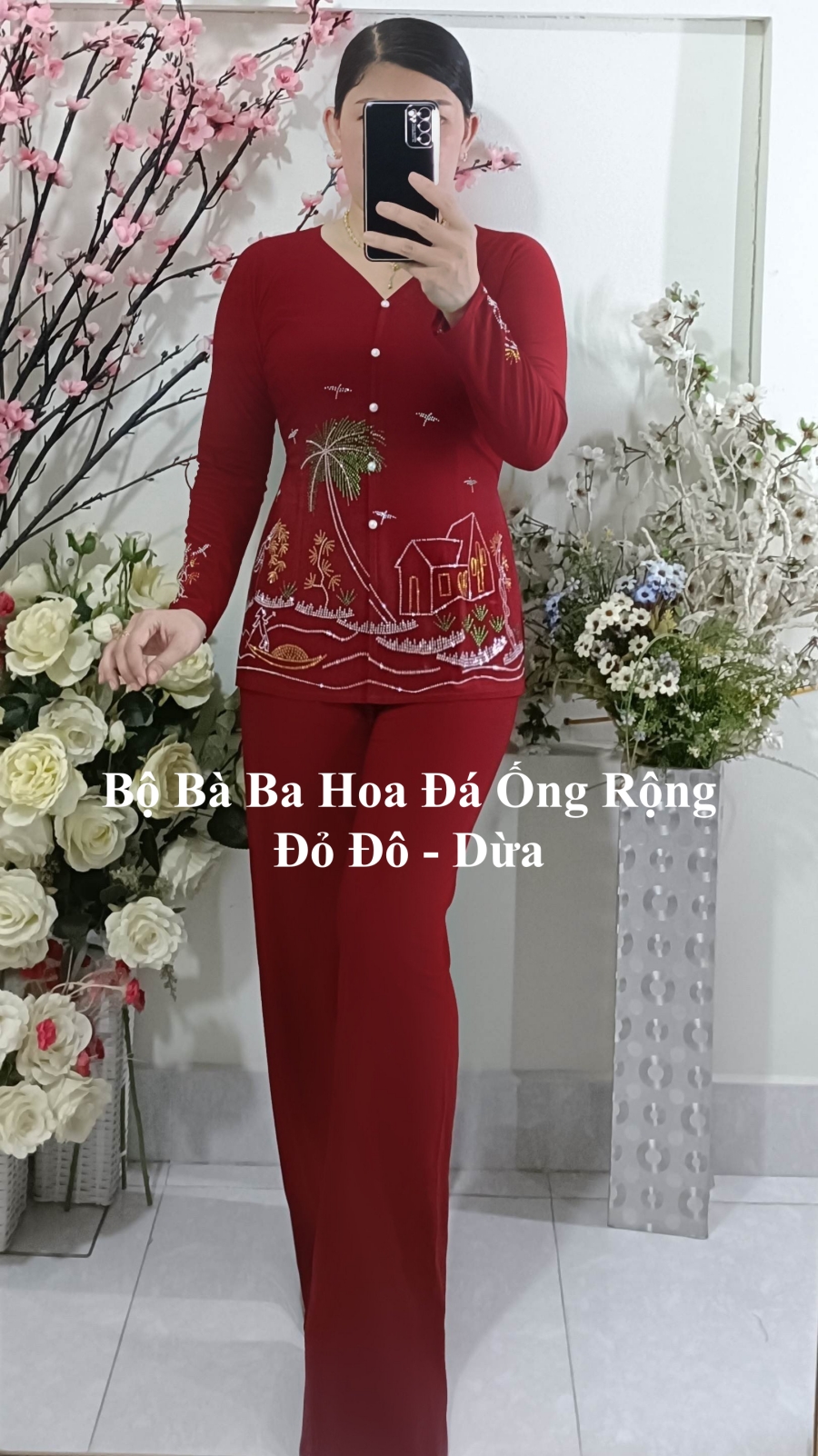 Bộ Bà Ba Hoa Đá Ống Rộng