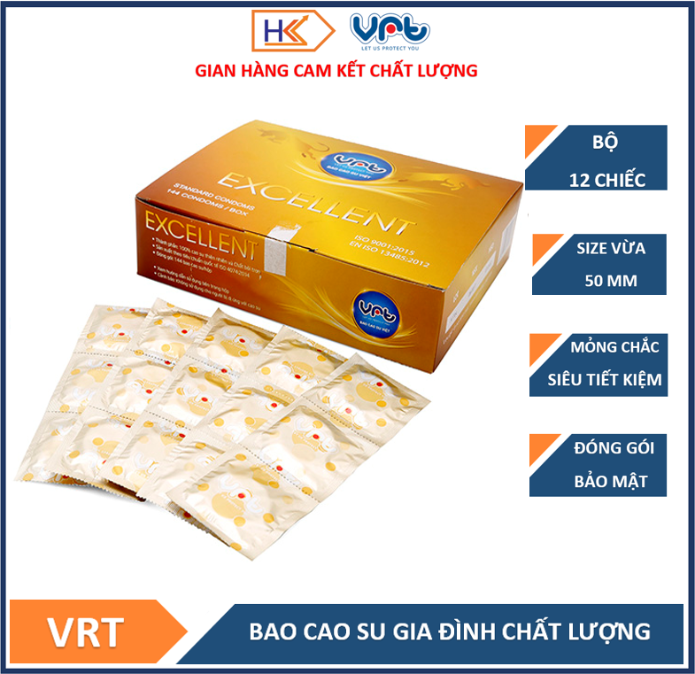 Bao cao su giá rẻ dành cho gia đình VRT Excellent - 12 chiếc