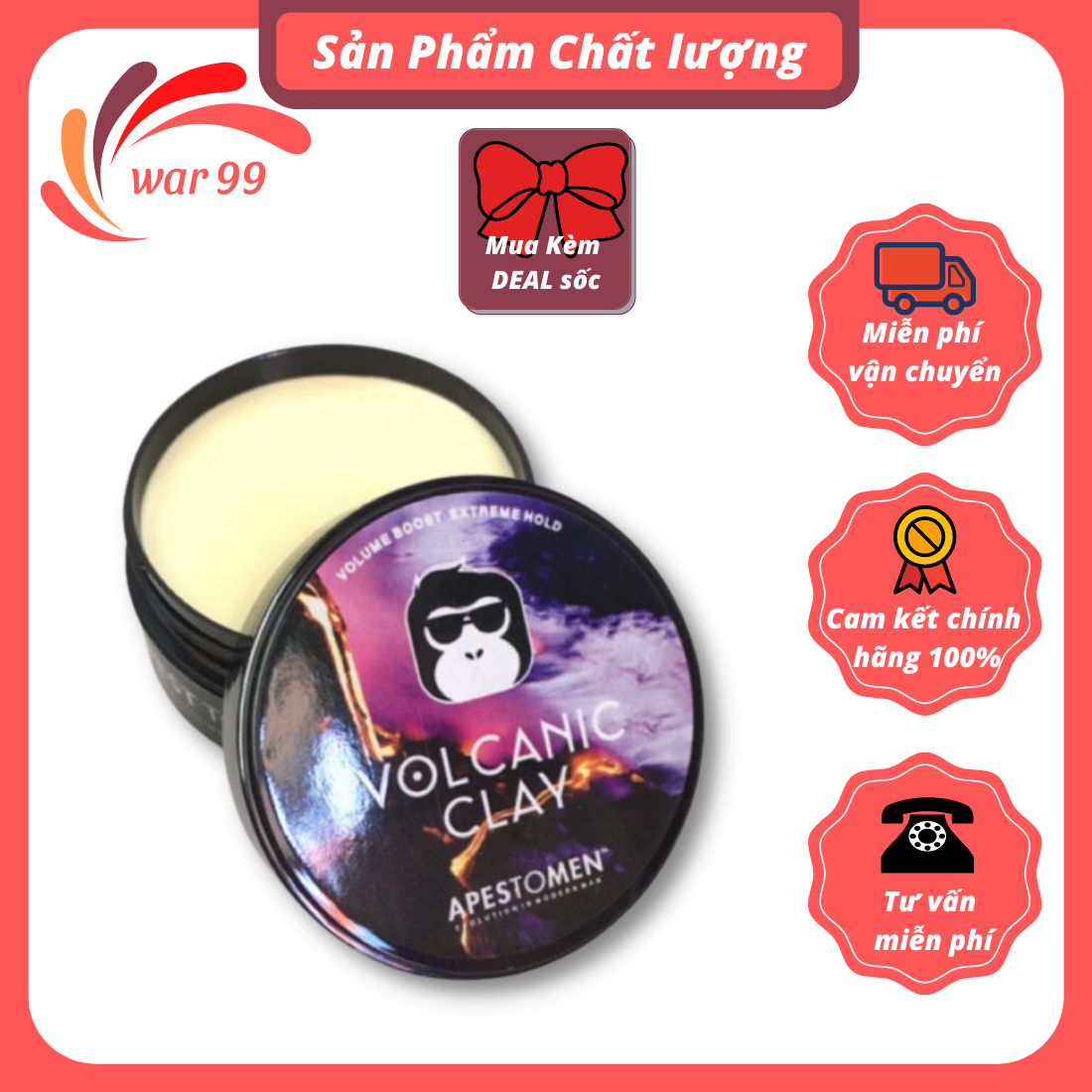 Combo sáp vuốt tóc nam volcanic clay kèm gôm xịt tóc nam SHT tặng lược tạo kiểu tóc