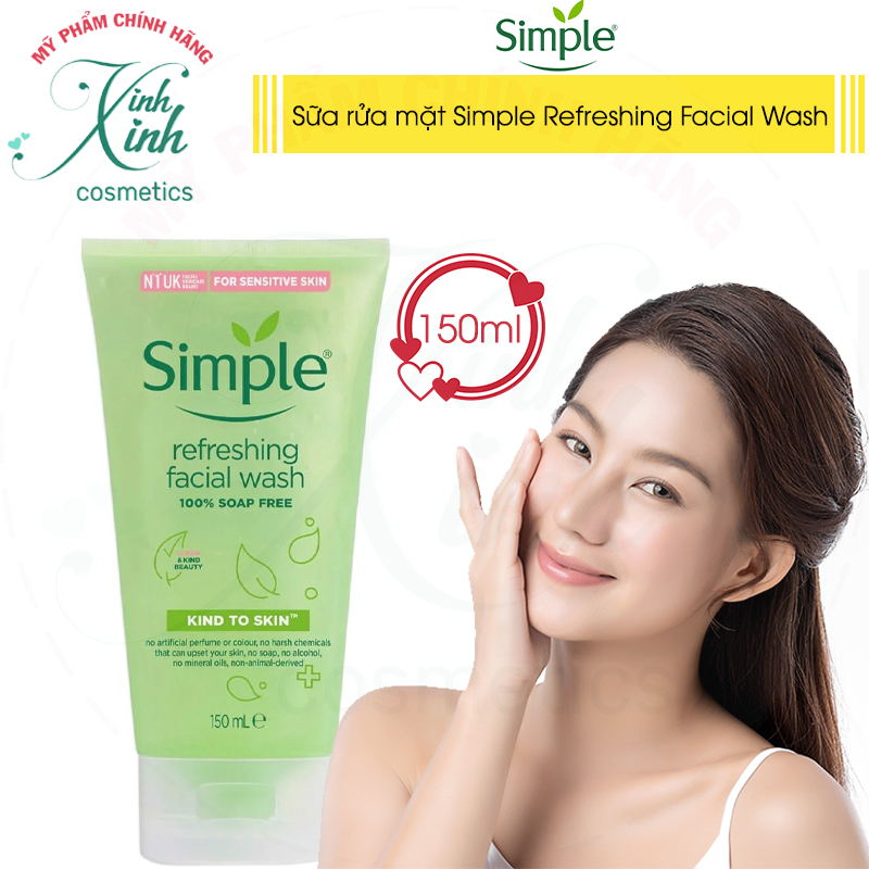 Sữa rửa mặt ☀️CHÍNH HÃNG☀️ Sữa rửa mặt Simple Kind To Skin Refreshing Facial Wash Gel cho da nhạy cảm giúp da có độ đàn hồi và giữ ẩm tốt hơn