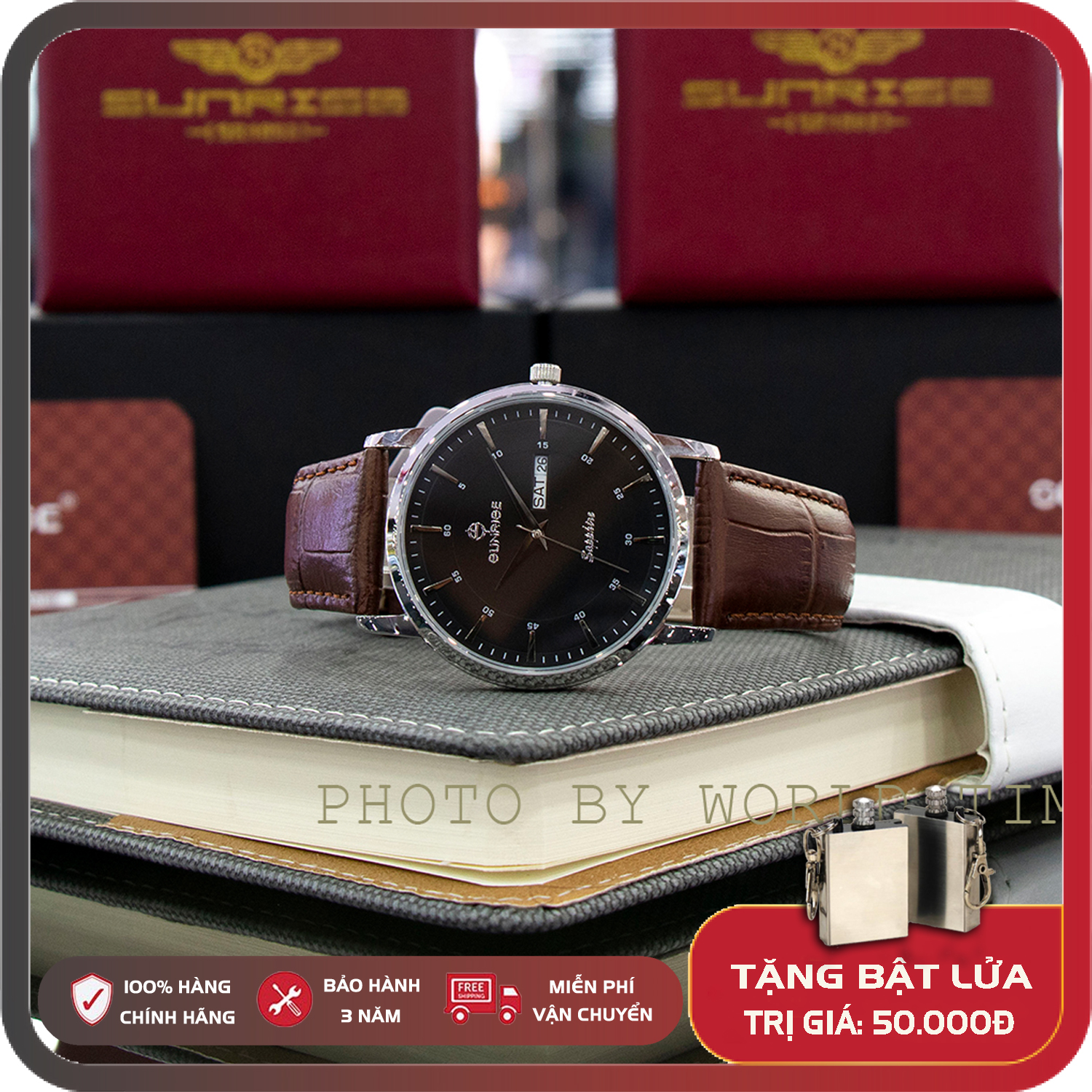 Đồng hồ Nam Sunrise DM1216SWA W Full Box, Thẻ BH 3 Năm, Kính Sapphire Chống Nước, Chống Xước, Dây Da Cao Cấp