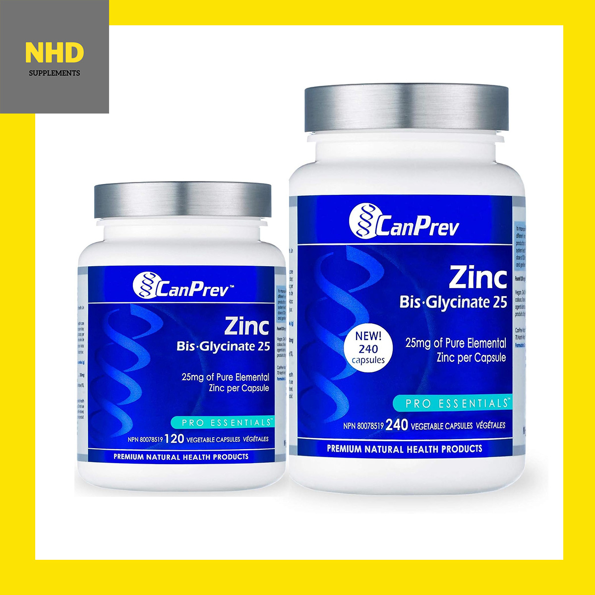 Canprev zinc bis glycinate 25mg x 240 viên uống bổ sung kẽm hỗ trợ tăng cường đề kháng,chắc khỏe xương khớp từ canada