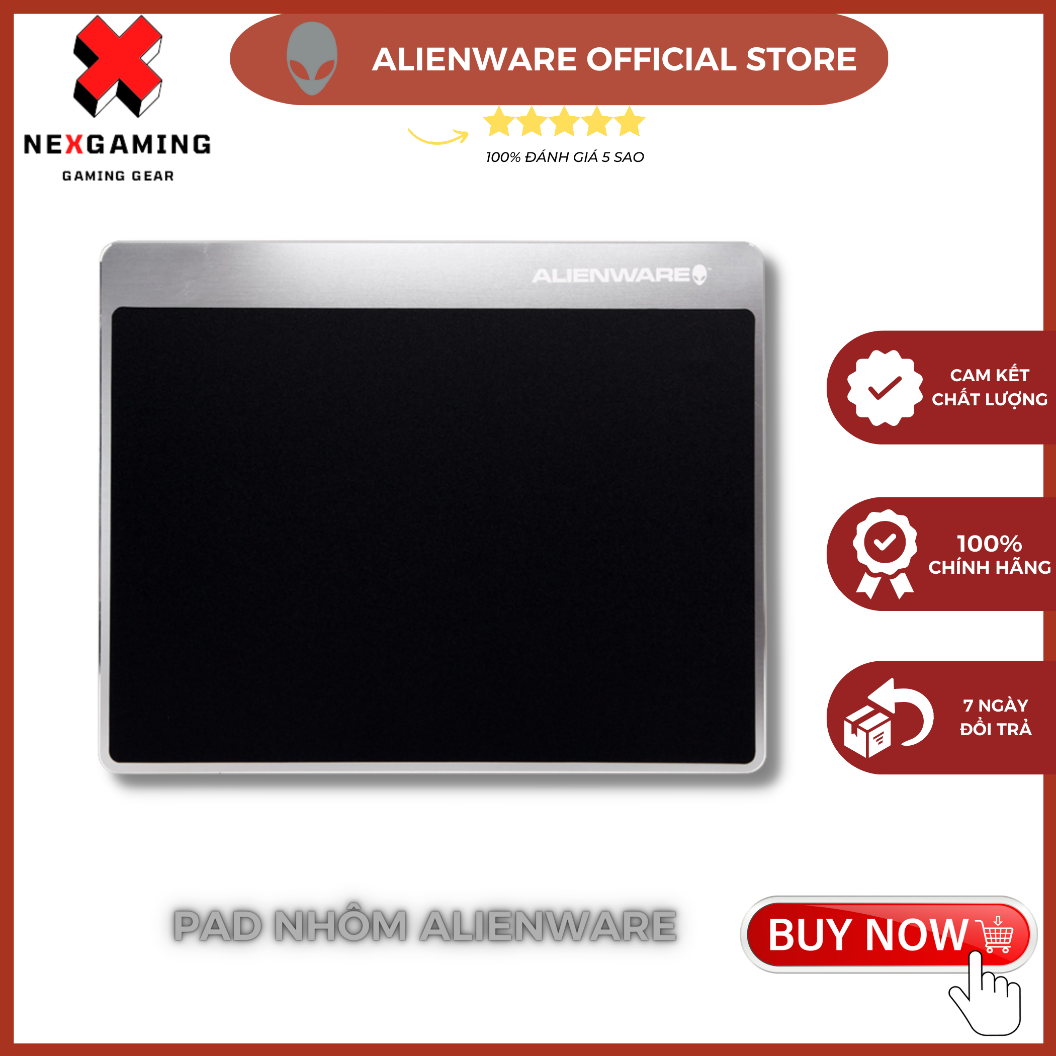 Pad nhôm, lót chuột Alienware cắt CNC cao cấp kích thước 22x18cm