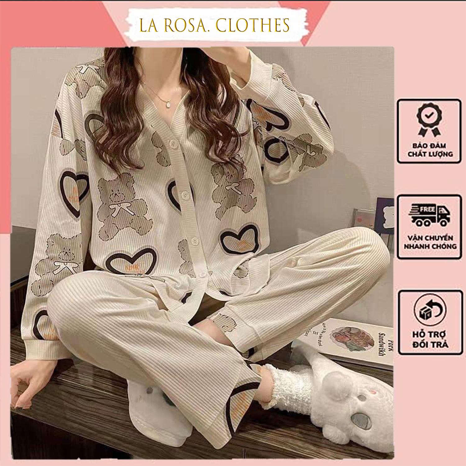 Đồ ngủ nữ mặc nhà dài tay chất cotton thoáng mát, đồ bộ pyjama không cổ sang chảnh, bộ đồ mặc nhà nhiều họa tiết cao cấp