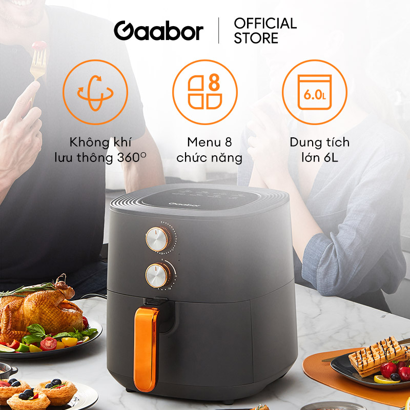 Nồi chiên không dầu 6 lít Gaabor GA-M6A vừa con gà 1.7kg công suất 1700W nhựa PP cách nhiệt khay chiên tháo rời phủ lớp chống dính bếp chiên không khí