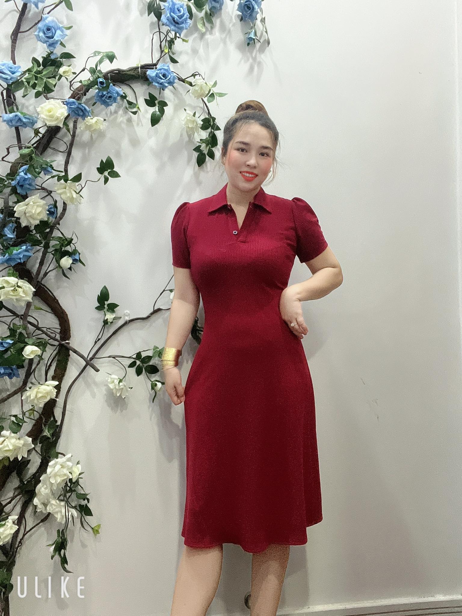 Đầm suông thun gân cổ trụ thời trang siêu dễ thương