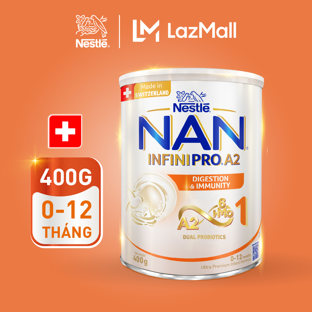  Sữa bột Nestlé NAN INFINIPRO A2 bước 1 400g cho bé 0 - 12 tháng nhập khẩu Thụy Sĩ với công thức đầu tiên chứa đạm A2 6HMO & Lợi khuẩn kép 
