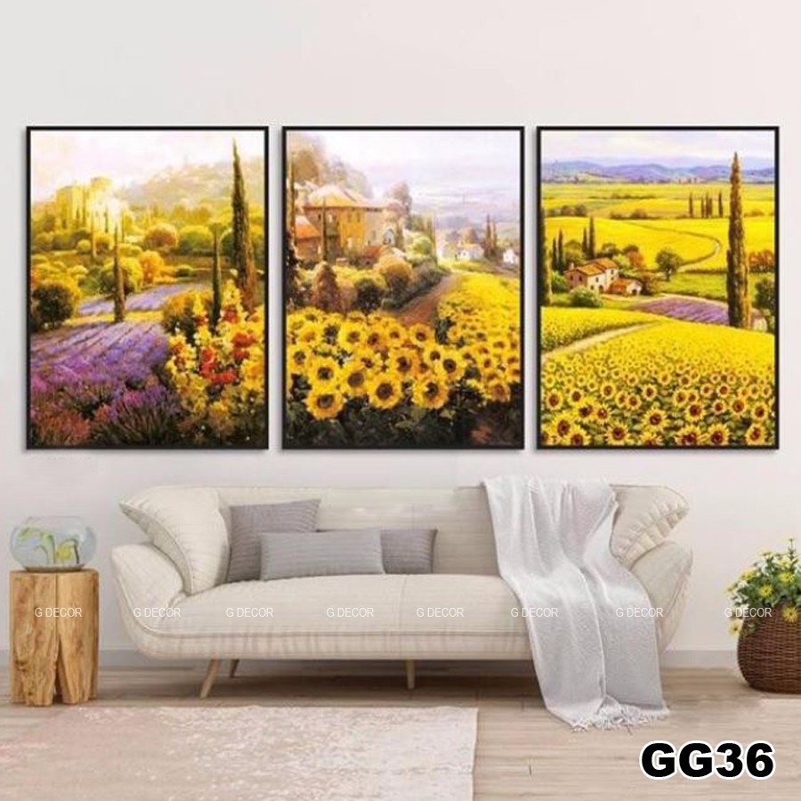 Tranh trang trí bức tranh✖✆✟ Tranh treo tường canvas 3 bức phong cách hiện đại Bắc Âu 36 tranh hoa hướng dương trang trí phòng khách phòng ngủ spa