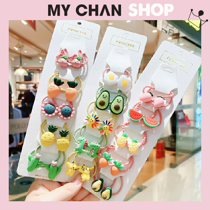 Set 5 dây cột tóc hình thú , hình trái cây nhiều màu xinh xắn cho phái nữ