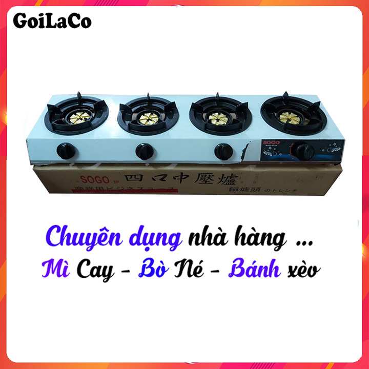 BẾP GAS BÁN CÔNG NGHIỆP KHÈ 4 LÒ SOGO GT-208S4 - Chuyên dụng cho mì cay bò né