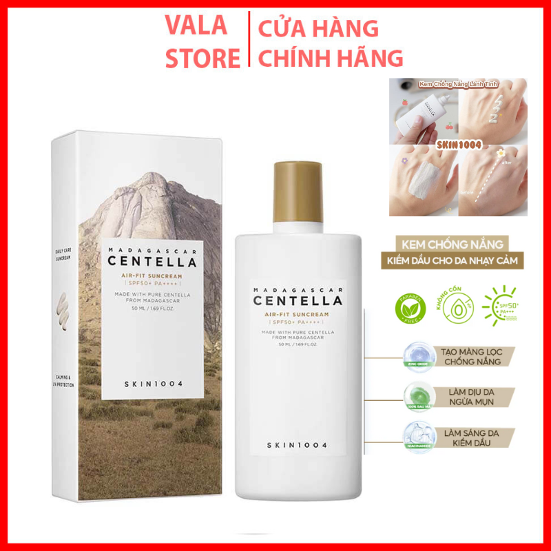 Kem chống nắng skin1004 cho da nhạy cảm spf 50+ 50ml madagascar centella air-fit suncream plus spf50+ pa++