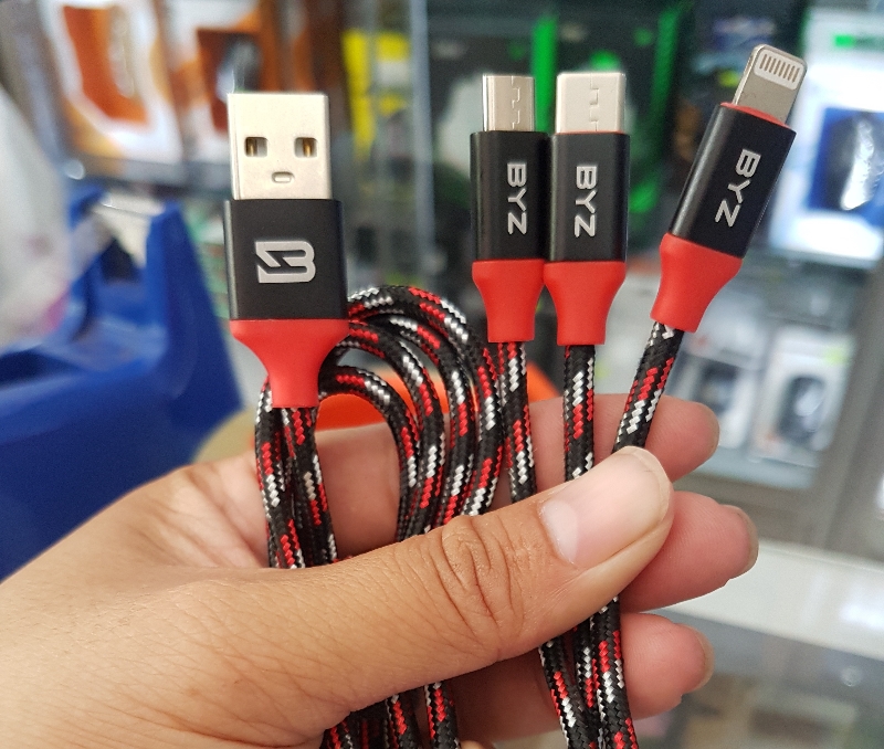 Cáp sạc ba đầu BYZ dây dù bền chắc, thời trang