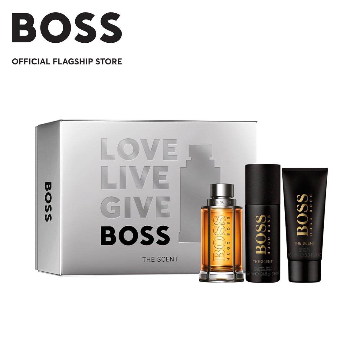 Set nước hoa nam boss the scent edt 100ml + xịt khử mùi 150ml + sữa tắm 100ml
