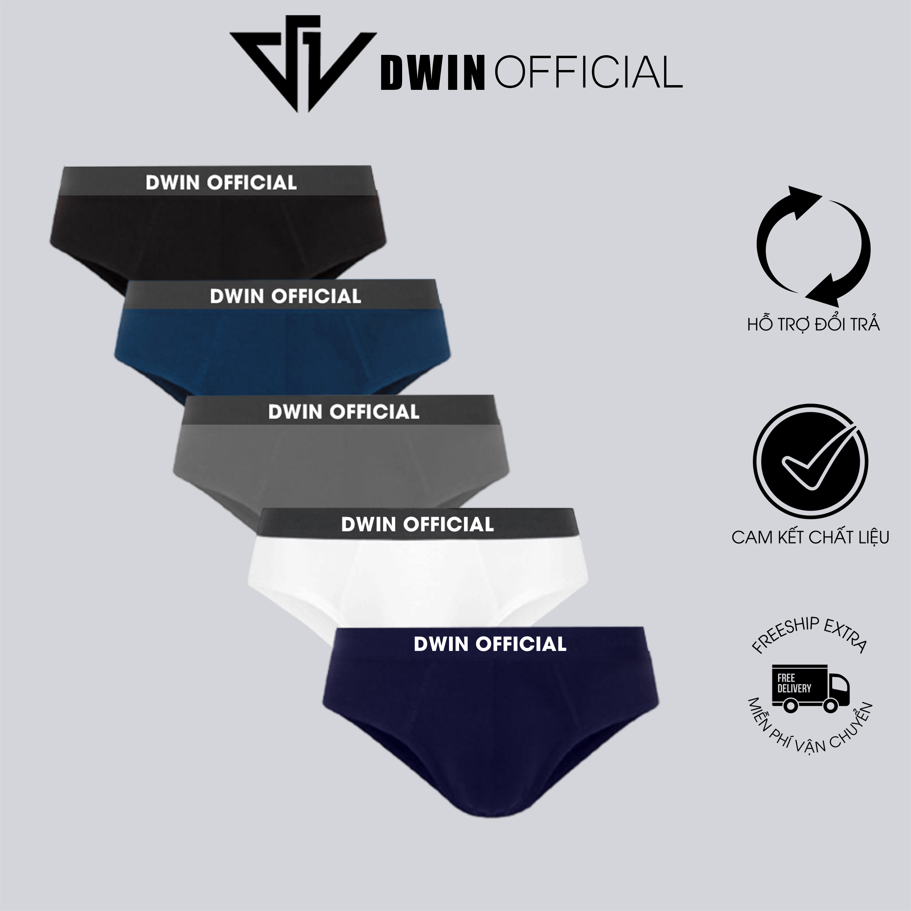 Combo 3 quần lót nam DWIN sịp tam giác kháng khuẩn cao cấp boxer vải thun lạnh co dãn 4 chiều