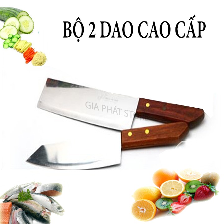 Bộ 2 dao nhà bếp siêu bén chuyên thái thịt rau củ quả cao cấp - Dao nhà bếp - dao kiwi cán gỗ - dao thái lan