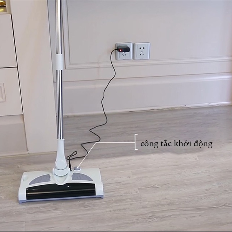 Chổi điện lau hút bụi không dây xoay 360 độ - Chổi điện sạc pin cán dài 1m2, không gấy ồn
