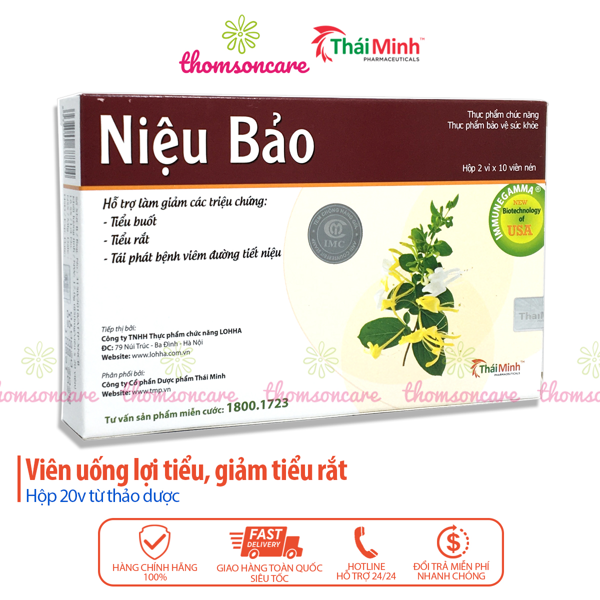 Viên lợi tiểu Niệu bảo - hỗ trợ giảm tiểu buốt rắt từ kim tiền thảo kim ngân hoa và thảo dược 20 viên nang