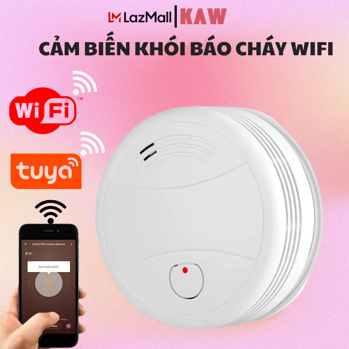 Cảm biến khói chống cháy thông minh wifi kaw kết nối không dây trên điện thoại