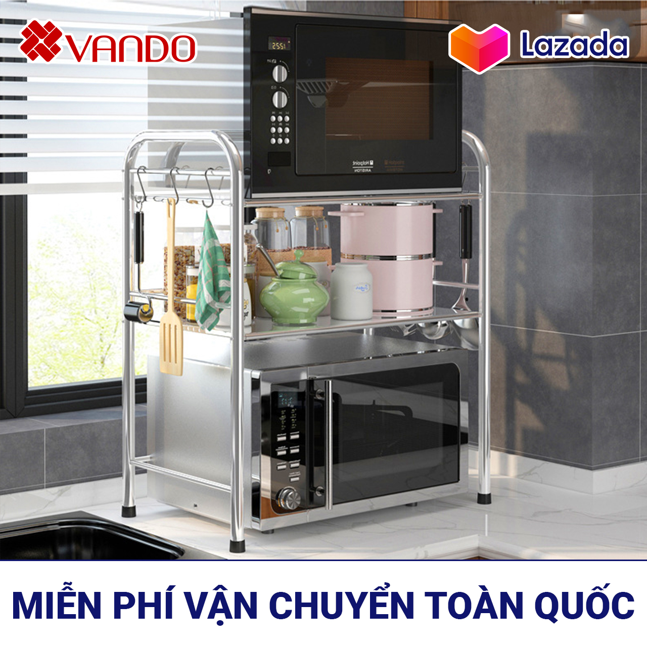 [𝐇𝐚̀𝐧𝐠 𝐋𝐨𝐚̣𝐢 𝟏] Giá kệ Inox 304 để lò vi sóng, nồi cơm điện, để gia vị đồ nhà bếp VANDO