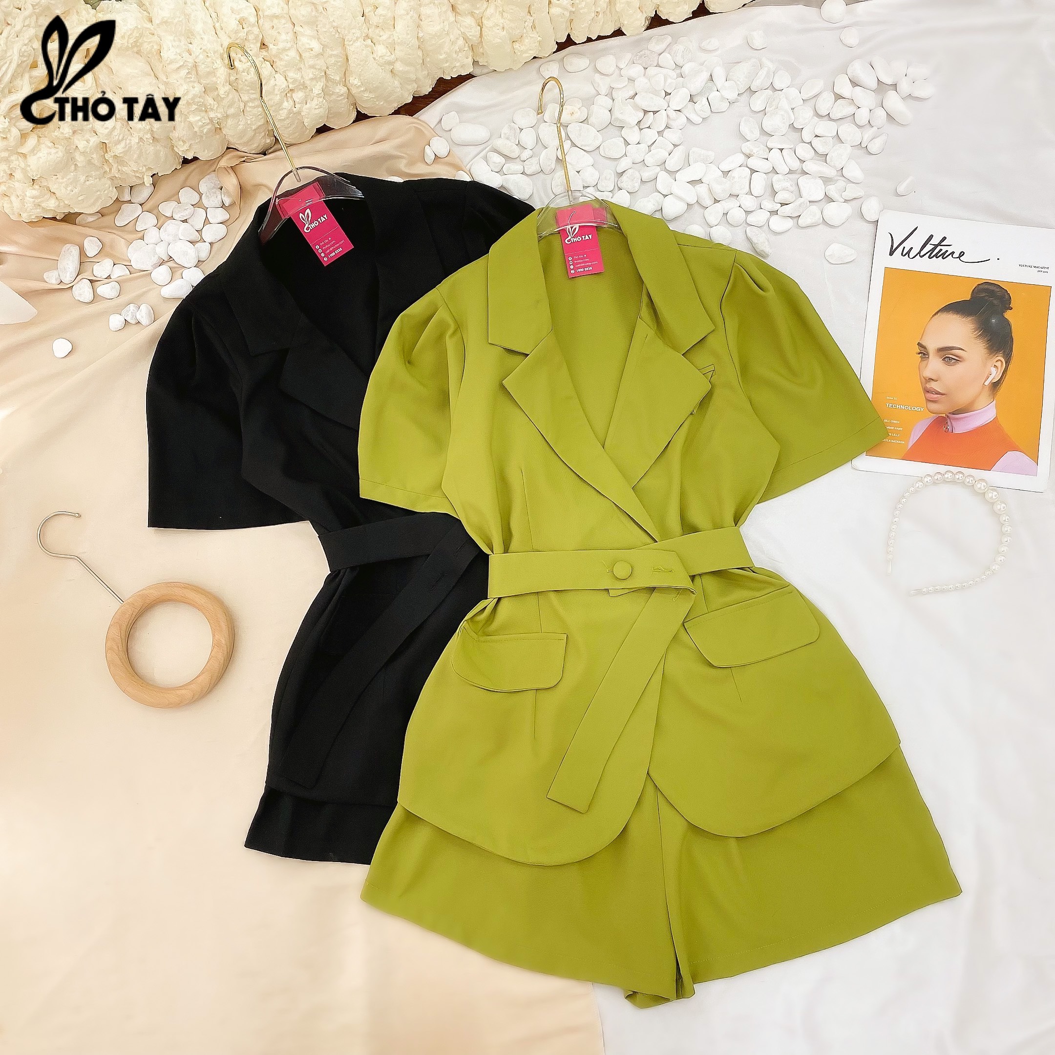 Set bộ nữ vest kèm belt - thỏ tây s309cx339
