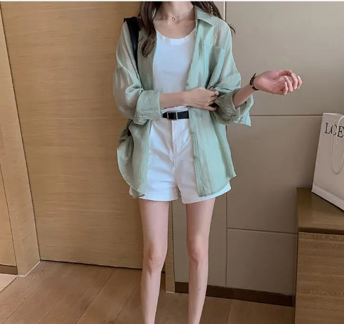|thời trang thiết kế kasy| áo sơ mi hàn quốc voan khoác ngoài cá tính