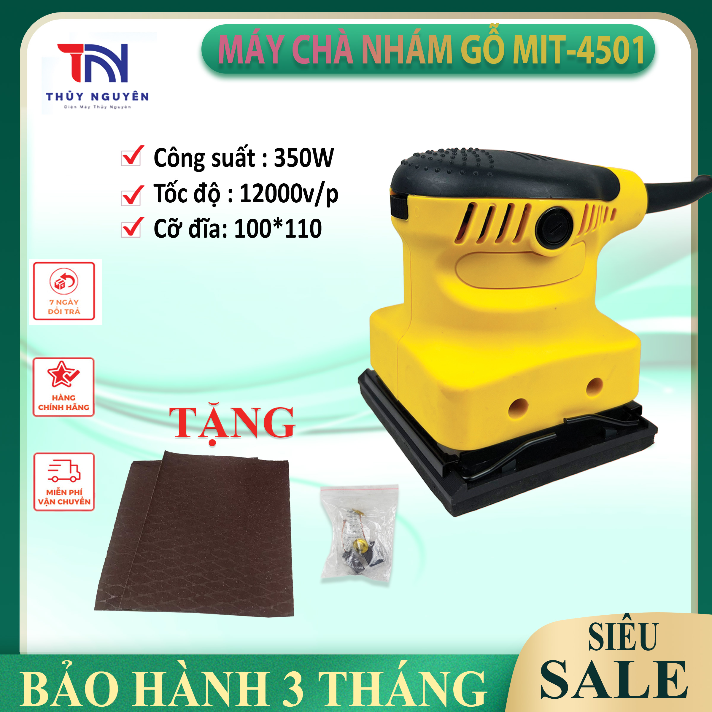 Máy chà nhám gỗ Mitsushi công suất lớn 350w, tốc độ 12000v/p - Máy chà nhám vuông cỡ đĩa 100x110mm
