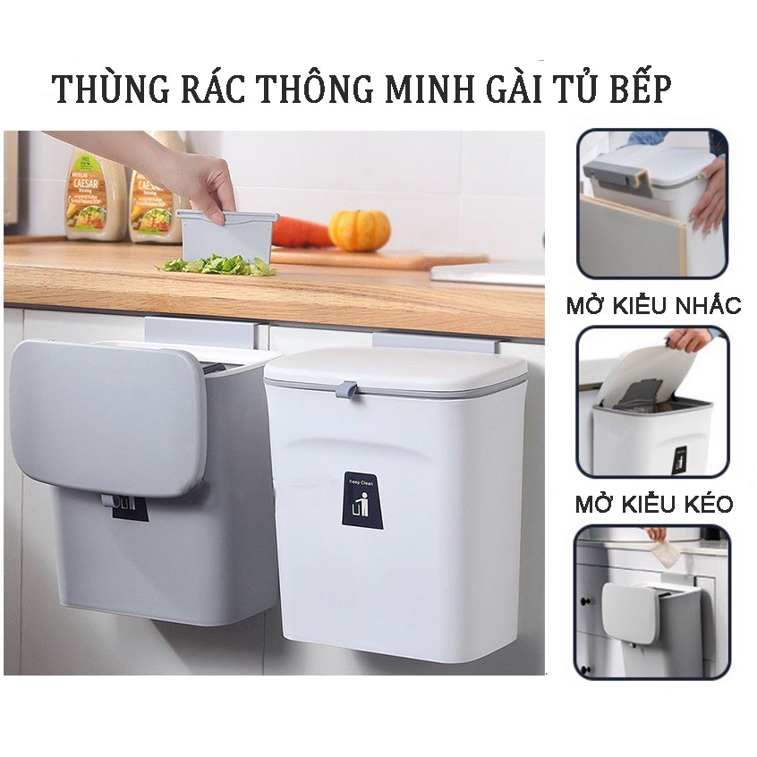 Thùng rác treo tủ bếp có nắp đậy thông minh chính hãng, treo tường dán tường