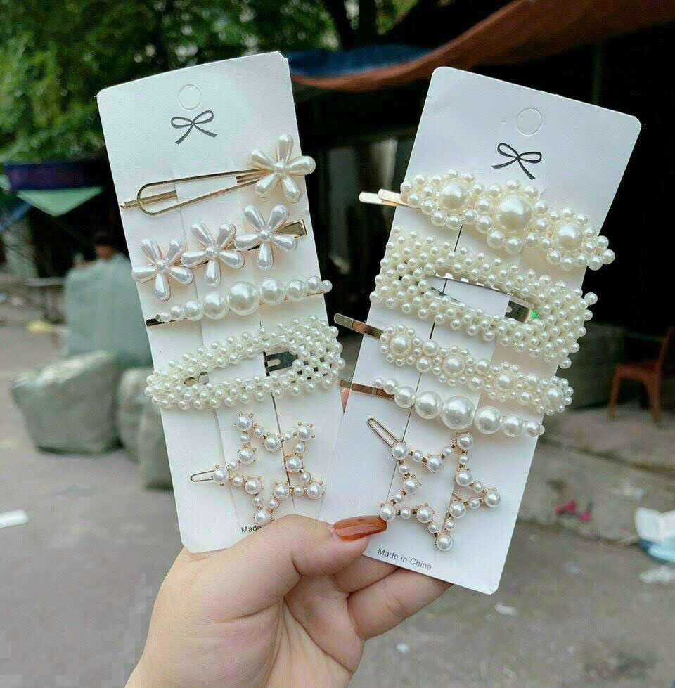 Bộ 5 kẹp tóc ngoc trai phong cách Hàn Quốc - set 5 cài tóc xinh xắn