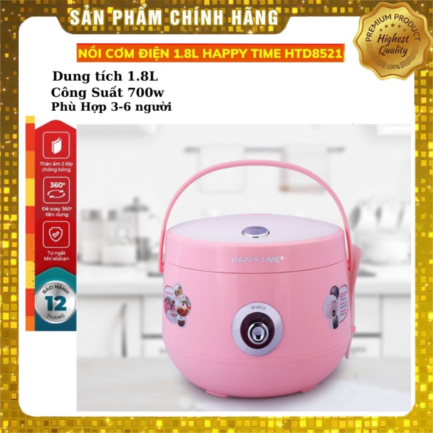 Nồi cơm điện happy time 1.8 l sunhouse 8521