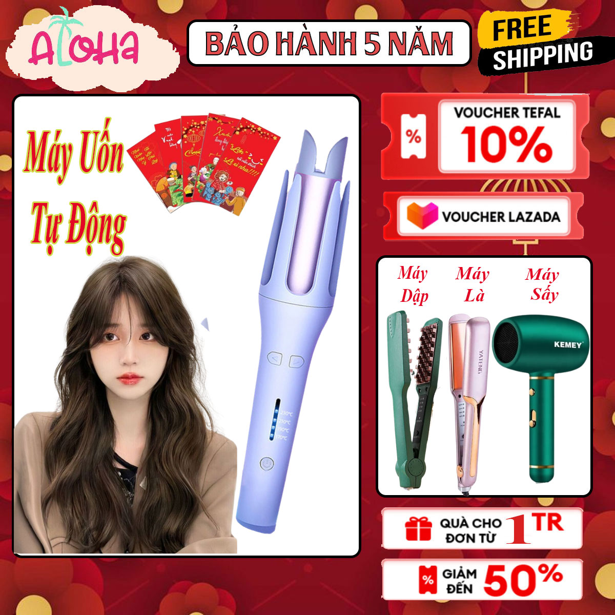 Máy uốn tóc tự động xoay 360 độ , máy làm lọn tóc xoăn sóng nước thông minh, nhiệt độ cố định, không gây hư hại cho tóc làm tóc xoăn nhanh