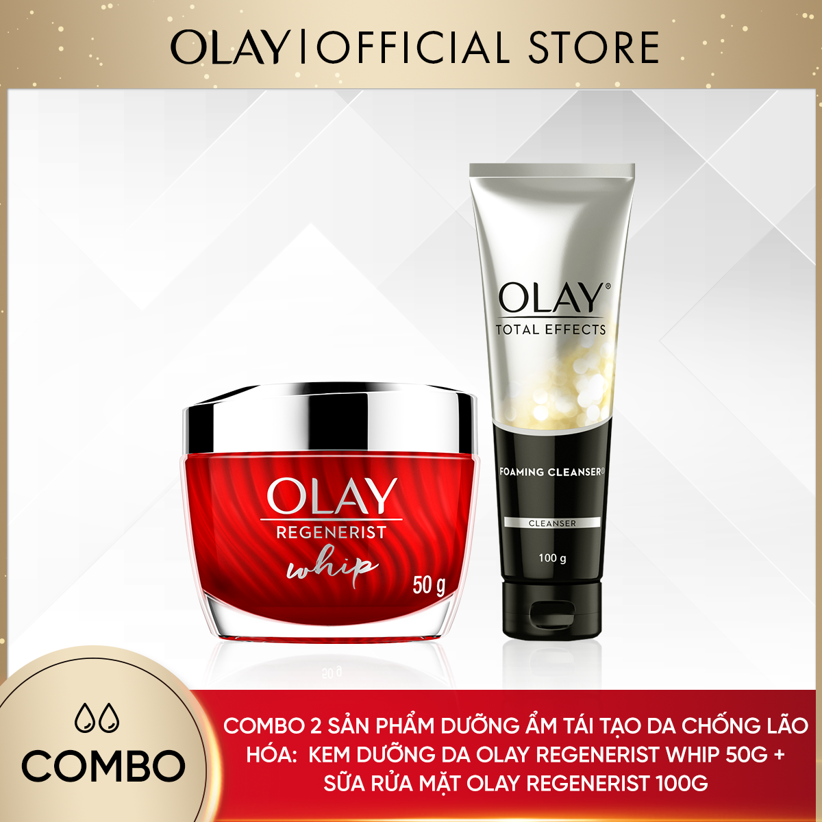 [25-30.11 DEAL SỐC ĐƠN 449K TẶNG 3 QUÀ] Combo 2 Sản Phẩm OLAY Tái Tạo Da Và Chống Lão Hóa: Kem Dưỡng Ẩm Mỏng Nhẹ 50g + Sữa Rửa Mặt 100g [Số lượng quà có hạn]