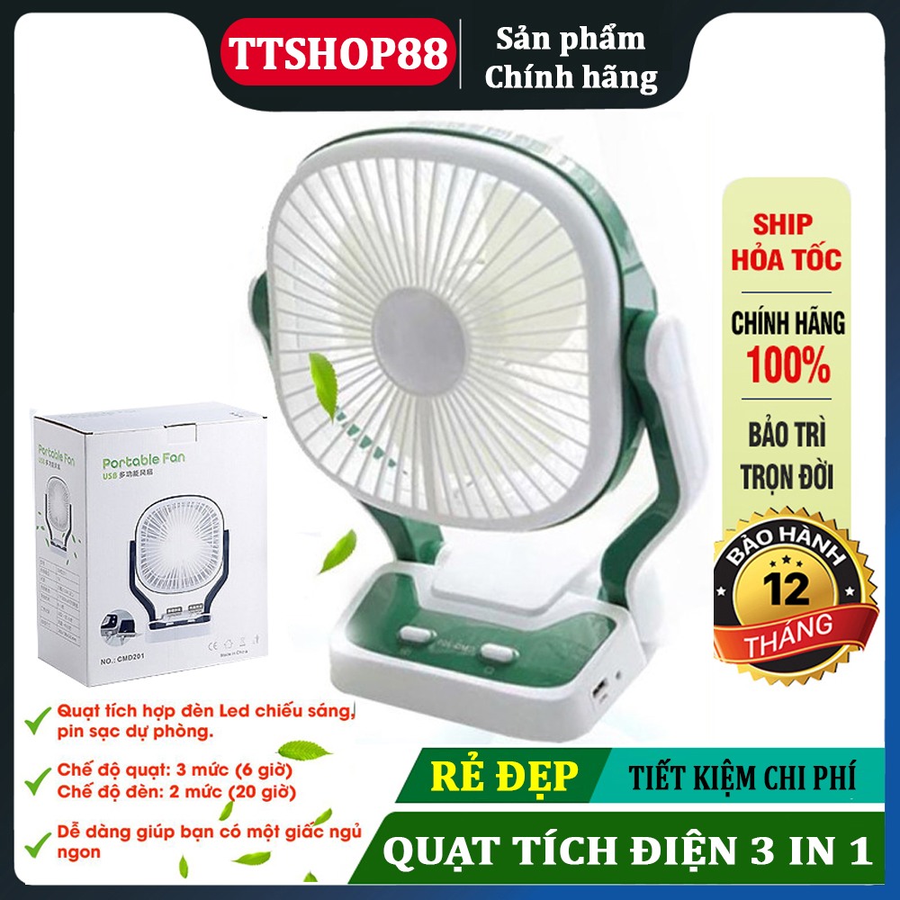 Quạt tích điện, quạt tích điện cmd 201. 3 chế độ quạt, 2 chế độ đèn pin khỏe - bảo hành 12 tháng !