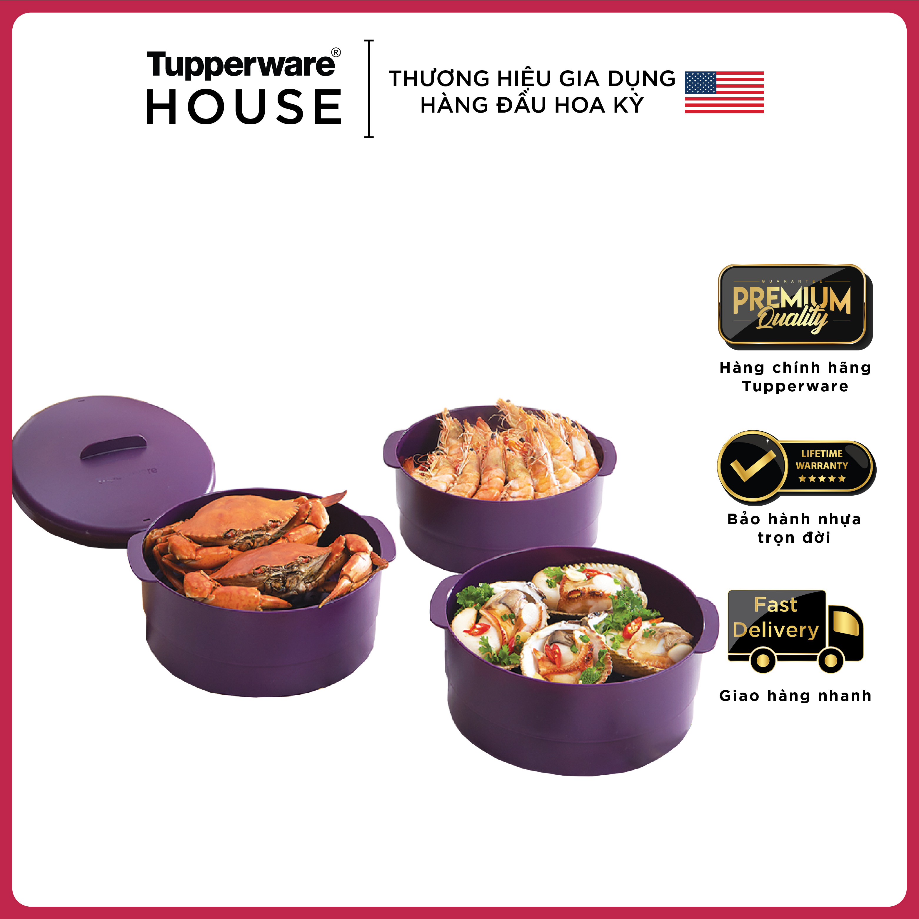 Xửng hấp 3 tầng Tupperware Steam It - Dewberry