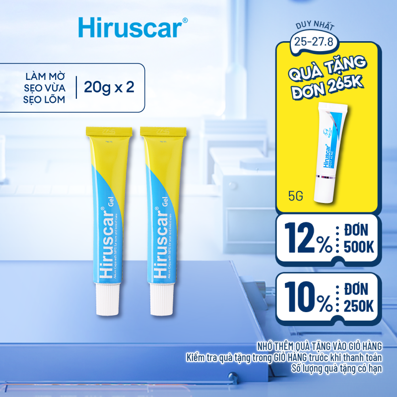 Bộ 2 Gel cải thiện sẹo vừa, sẹo lõm, sẹo thâm Hiruscar Gel 20g