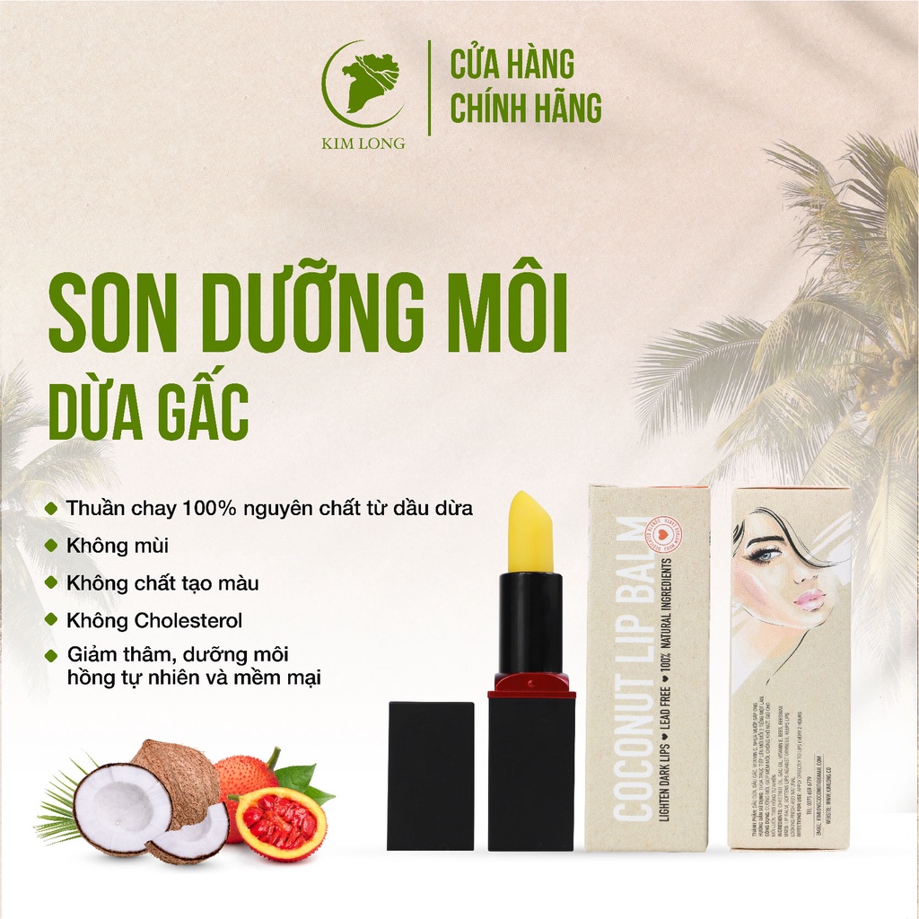 Son dưỡng môi tinh dầu dừa dừa gấc kim long mềm mại môi, giảm thâm môi, làm hồng môi 50gram