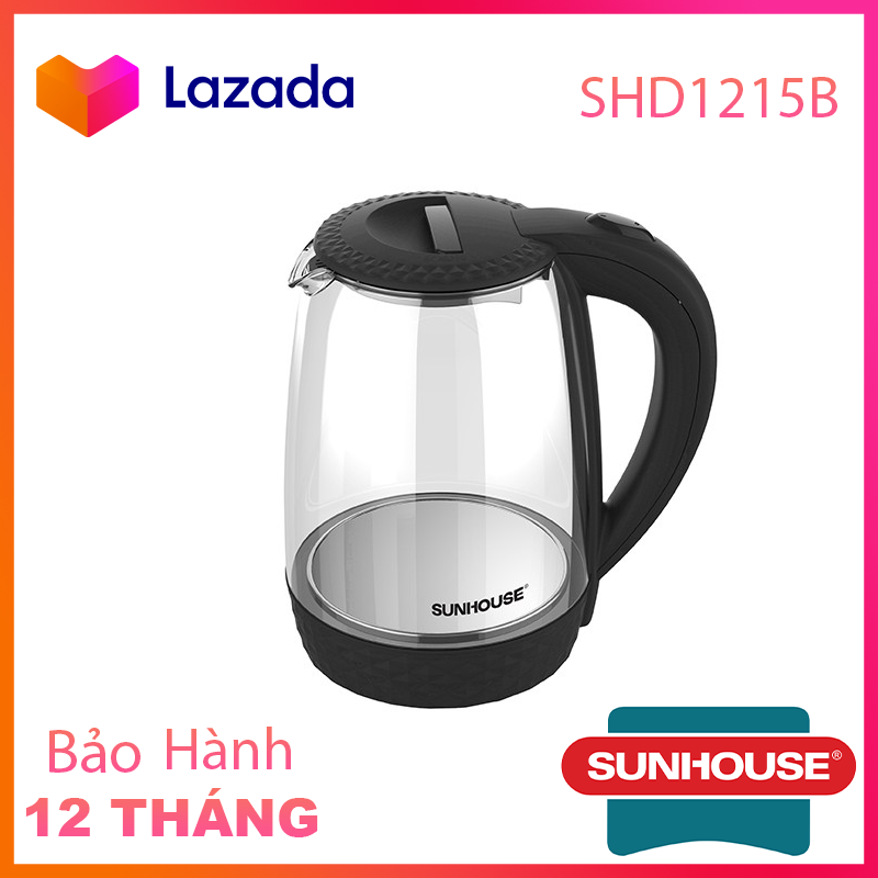 Ấm siêu tốc thủy tinh 1.8 lít sunhouse shd1215b