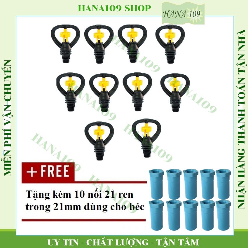 Bộ 10 Béc tưới cây, vòi tưới rau cao cấp dành cho hoa, rau màu, cây con,...ren ngoài 17, 21 BB926 tặng kèm 10 nối 21 chuyên dùng nối các van, béc