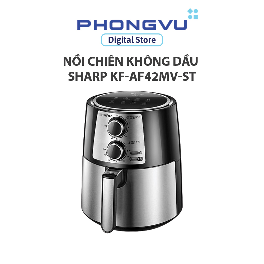 Nồi chiên không dầu Sharp KF-AF42MV-ST - Chống Dính 4.2L , Thép Không Gỉ, Công Suất: 1250-1450W, Công Nghệ Làm Nóng Rapid hot air - Bảo hành chính hãng 12 tháng - PHONG VŨ Digital Store