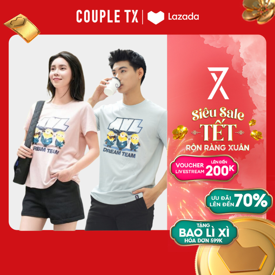 [15.1 - 17.1 Voucher lên đến 200K] Áo Thun Nữ/Nam COUPLE TX - Áo Phông Form Rộng, Tay Ngắn, Cổ Tròn, Hình In Minion Dream Team MTS 1376/WTS 2376