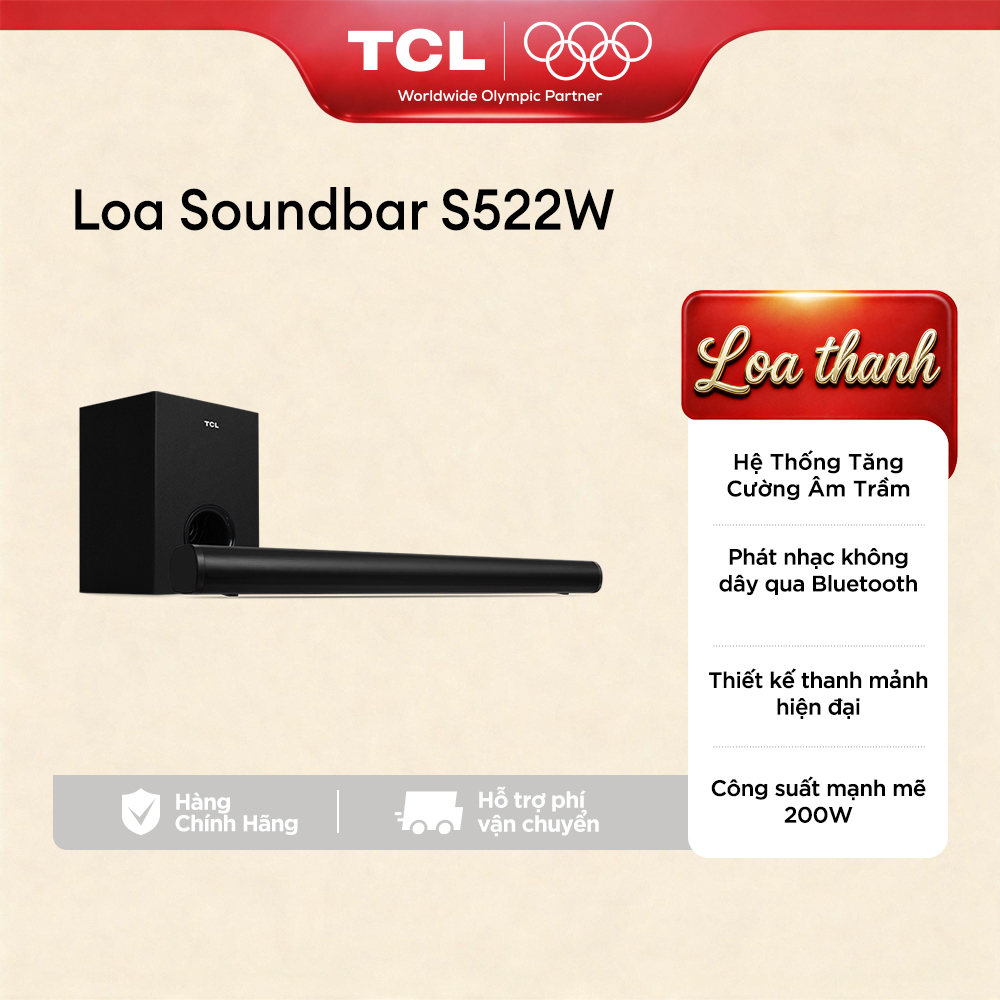 Loa Soundbar Bluetooth  TCL S Series S522W - Trang bị loa siêu trầm không dây