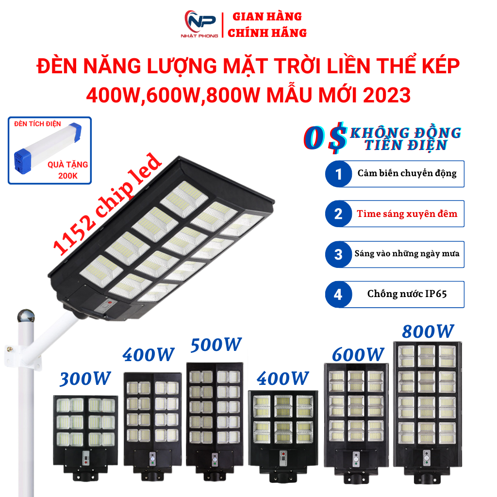 Đèn Led Năng Lượng Mặt Trời Đèn Năng Lượng mặt trời Ngoài sân tự sáng NHẬT PHONG SOLAR Đèn Đường Liền Thể công suất 300W400W500W600w800wTấm pin liền đèn điều khiển từ xa chống nước IP65 bảo hành 2 năm